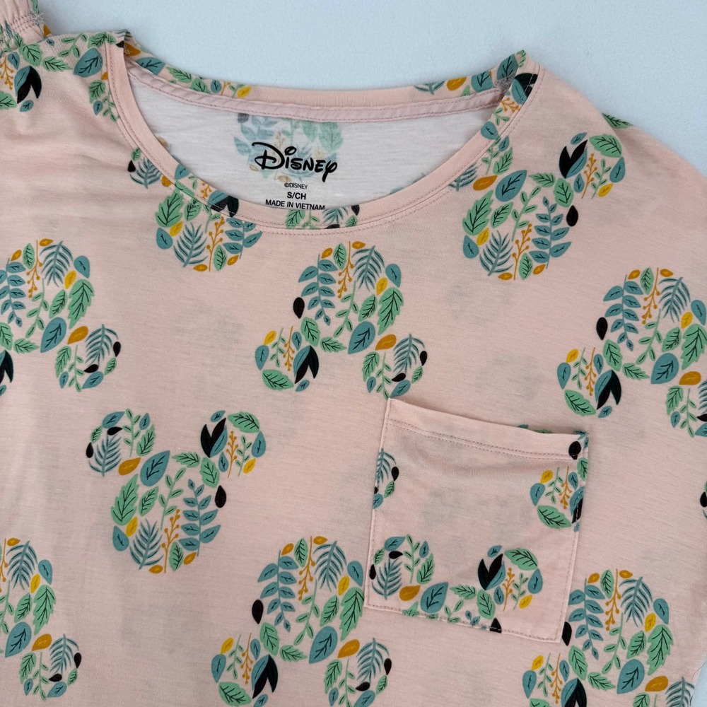 Disney Pajama Set Womens Small Pink Mickey Mouse Botanical Leaf Print‎ PJ Lounge - Picture 3 of 8